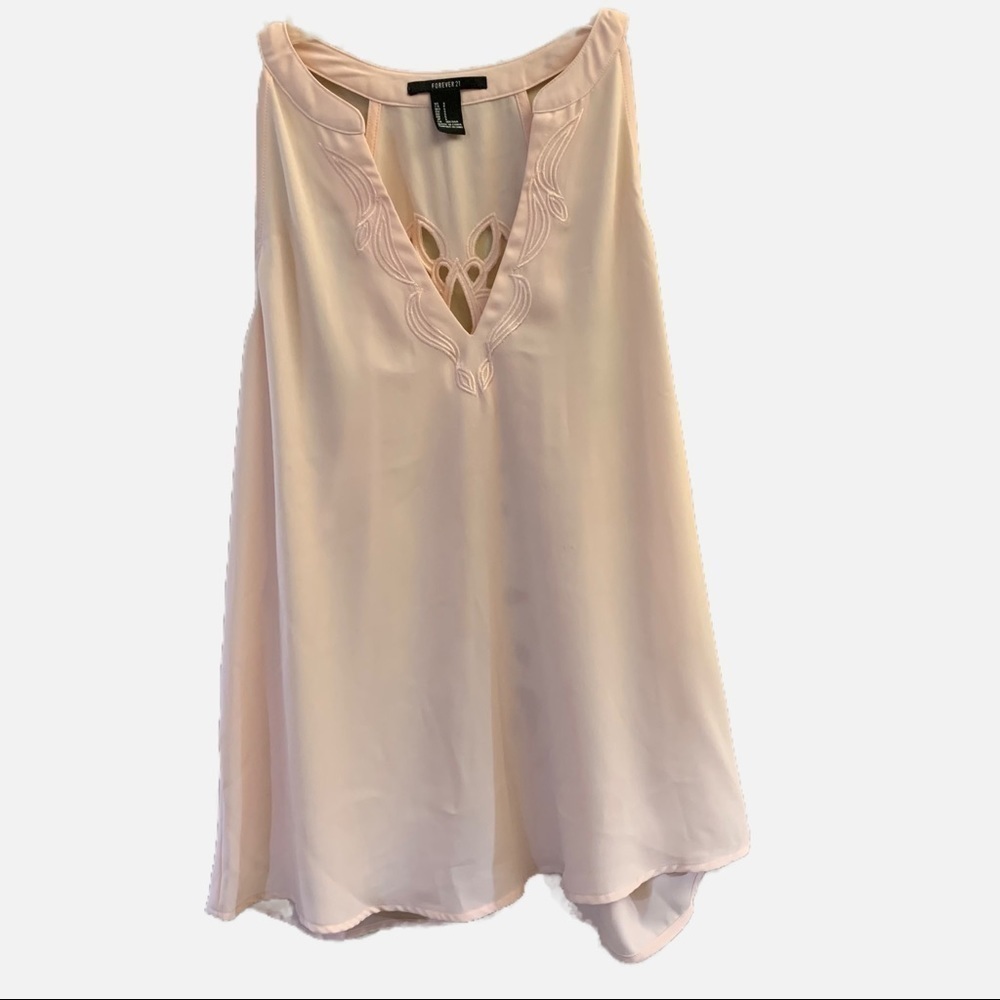 Forever 21 Sleeveless Halter Blush Pink Lace Embroidered Tank Blouse. Size Small - Picture 6 of 7